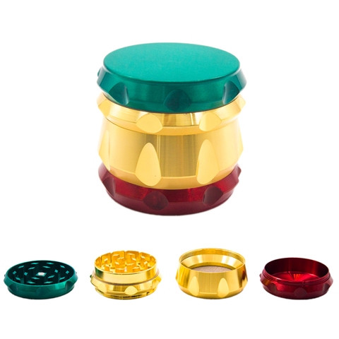 55mm 4-Part Wine Barrel Style Rasta Color Carver Tobacco Grinder